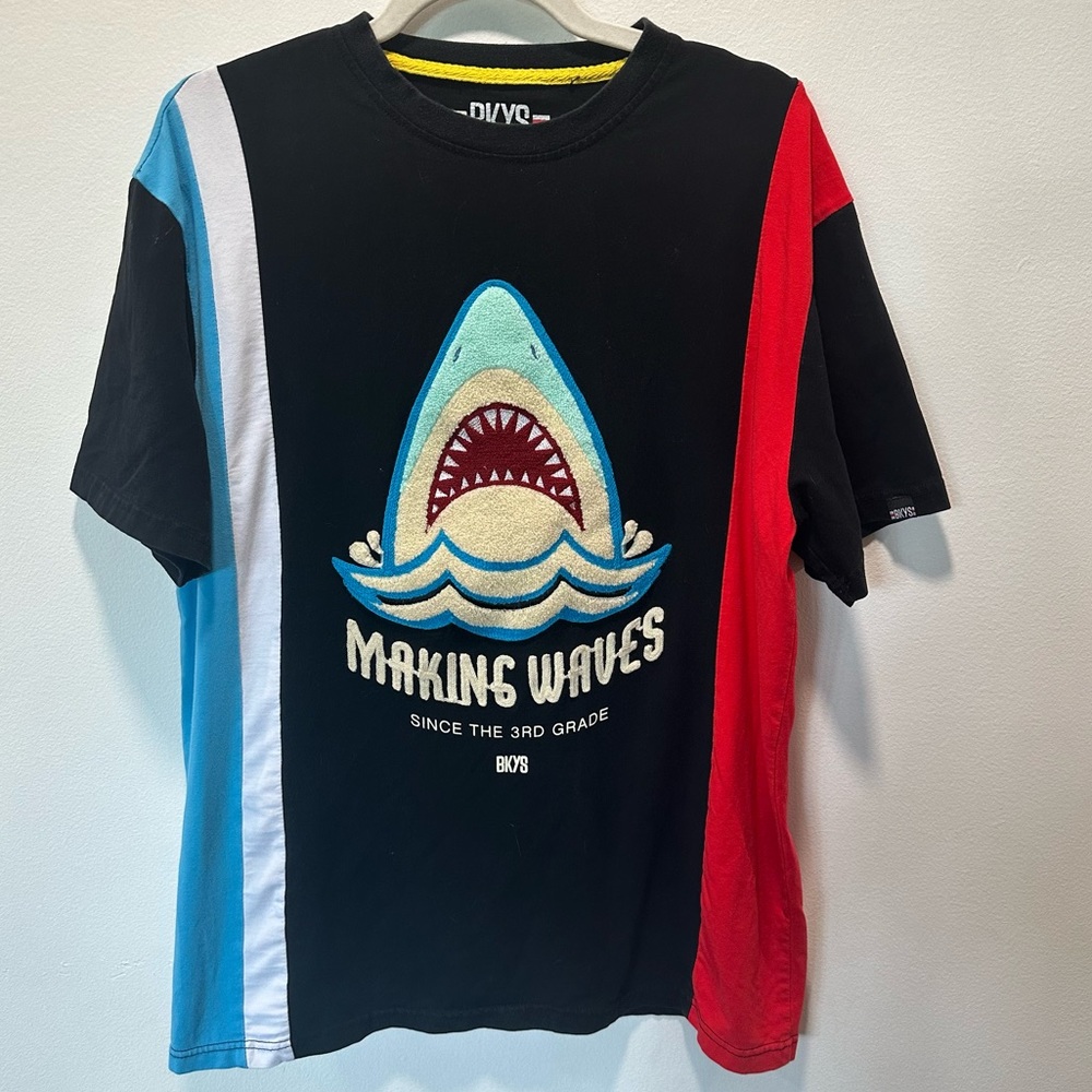 BKYS Making Waves Since 3rd Grade Embroidered Shark Short Sleeve Shirt Size XL
